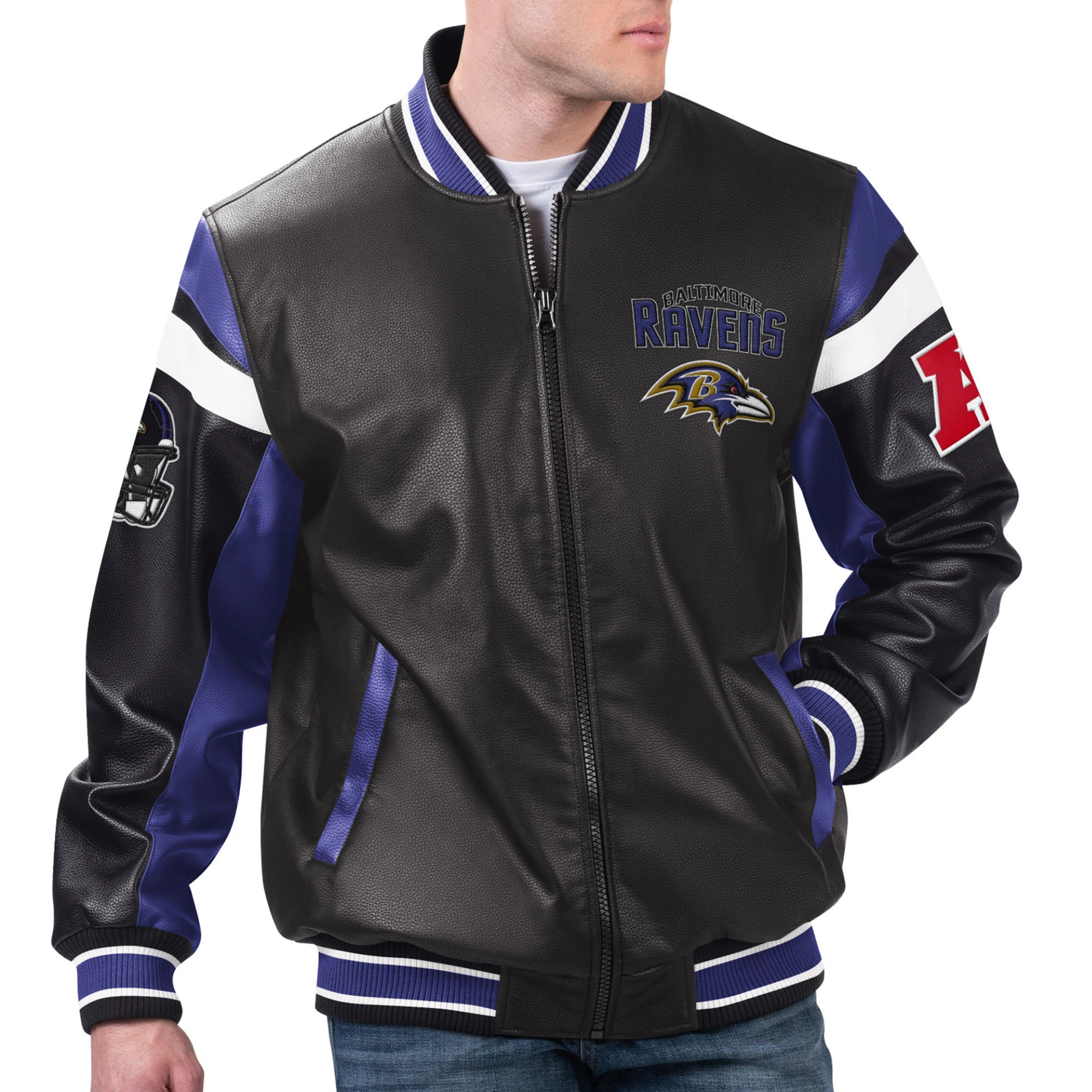 Baltimore ravens full zip leather varsity jacket black 1