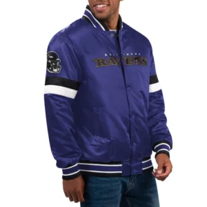 Baltimore ravens home game full snap satin varsity jacket purple 1