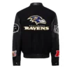 Baltimore ravens jeff hamilton logo black wool and leather varsity jacket 2
