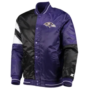 Baltimore ravens leader satin varsity jacket black purple 1