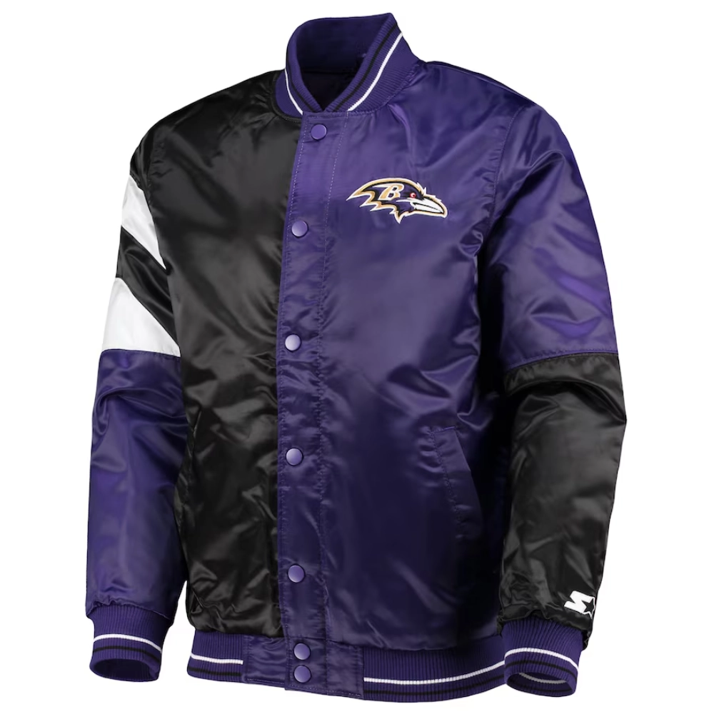 Baltimore ravens leader satin varsity jacket black purple 1