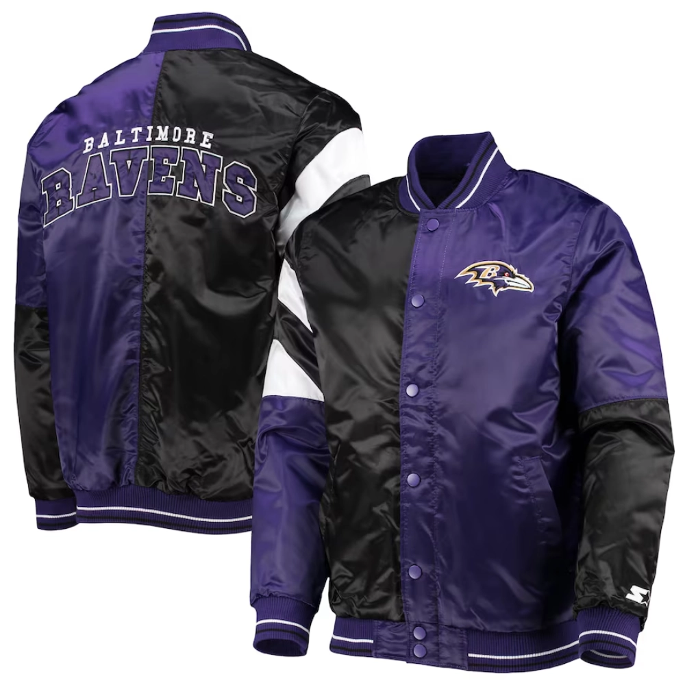 Baltimore ravens leader satin varsity jacket black purple 2