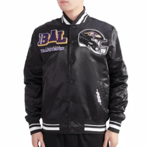 Baltimore ravens mashup full snap satin varsity jacket black 3