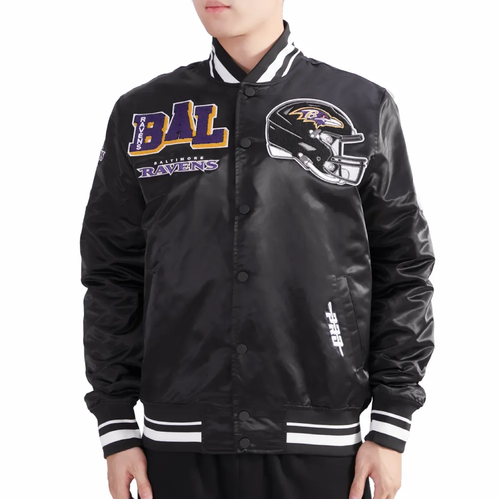 Baltimore ravens mashup full snap satin varsity jacket black 3