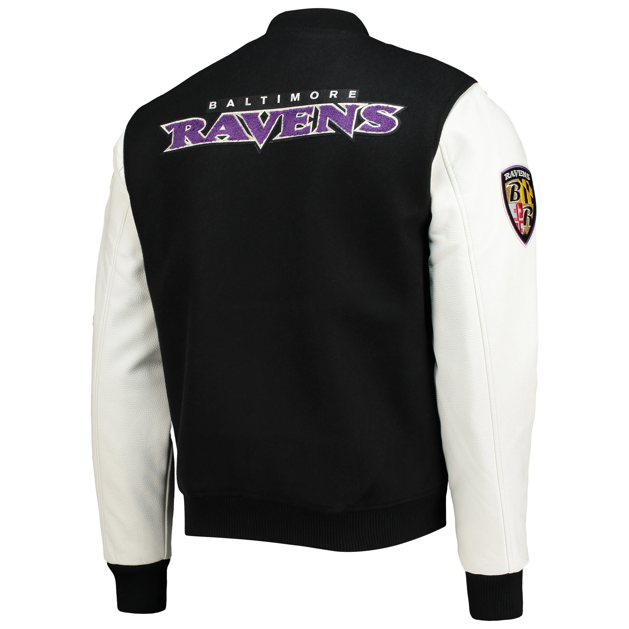 Baltimore ravens pro standard logo black and white varsity jacketbaltimore ravens mashup wool leather varsity jacket copy 2
