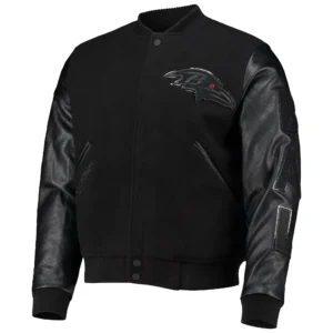 Baltimore ravens pro standard logo black wool and leather varsity jacket 1