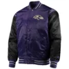 Baltimore ravens starter enforcer purple and black satin varsity jacket 1