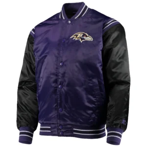 Baltimore ravens starter enforcer purple and black satin varsity jacket 1