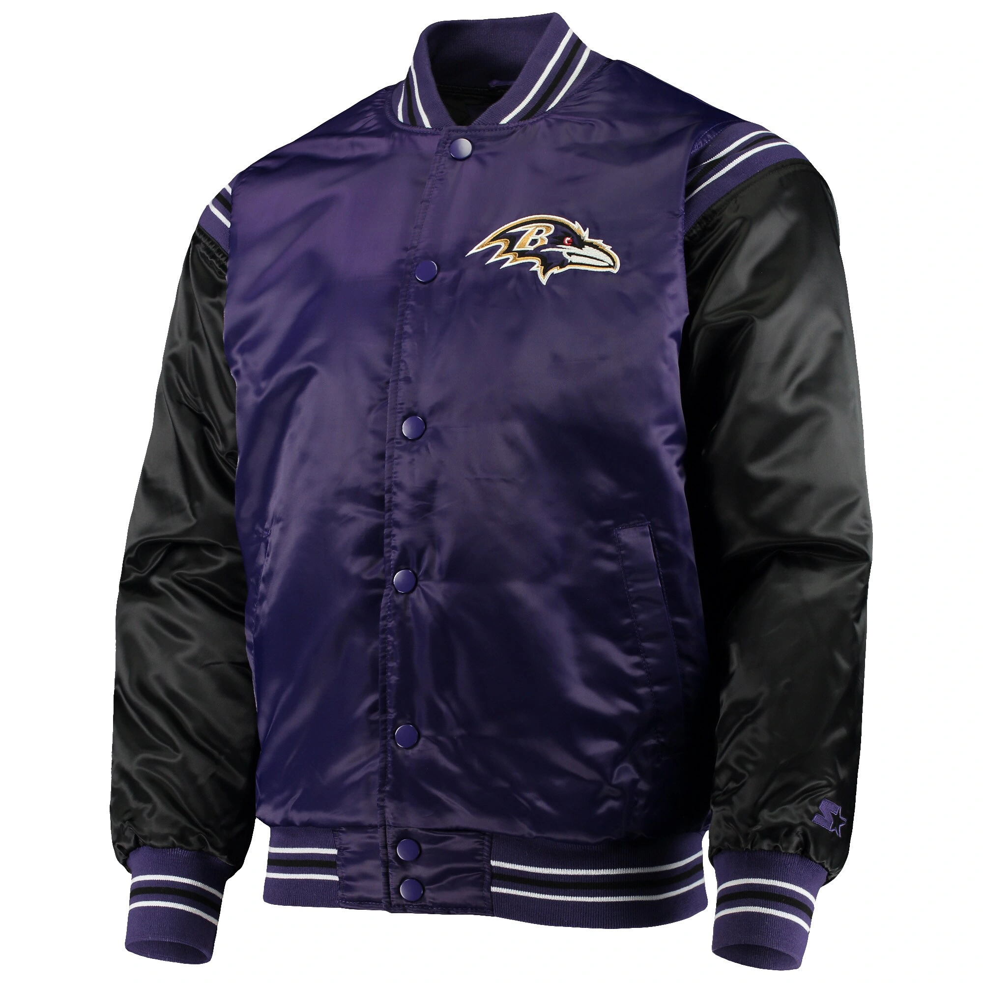 Baltimore ravens starter enforcer purple and black satin varsity jacket 1