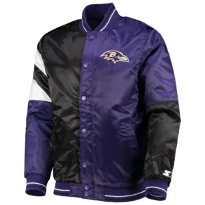 Baltimore ravens starter leader purple and black satin varsity jacket 1