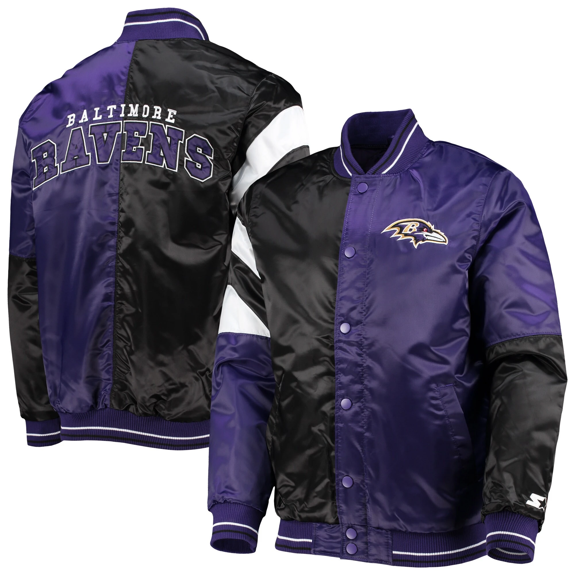 Baltimore ravens starter leader purple and black satin varsity jacket 4