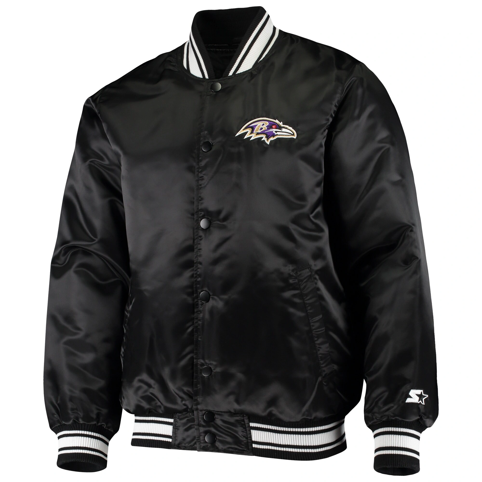 Baltimore ravens starter locker room black satin varsity jacket 1