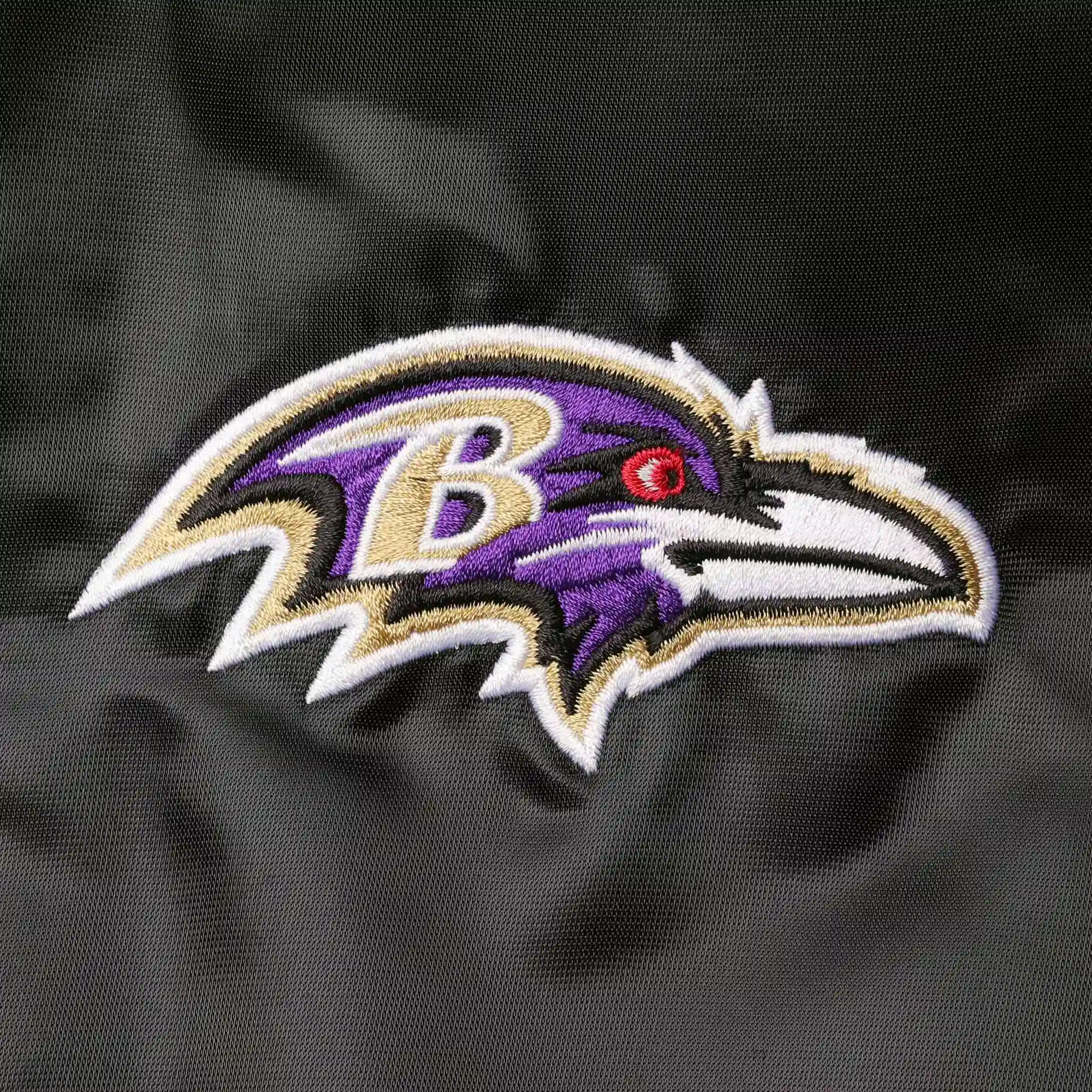 Baltimore ravens starter locker room black satin varsity jacket 3
