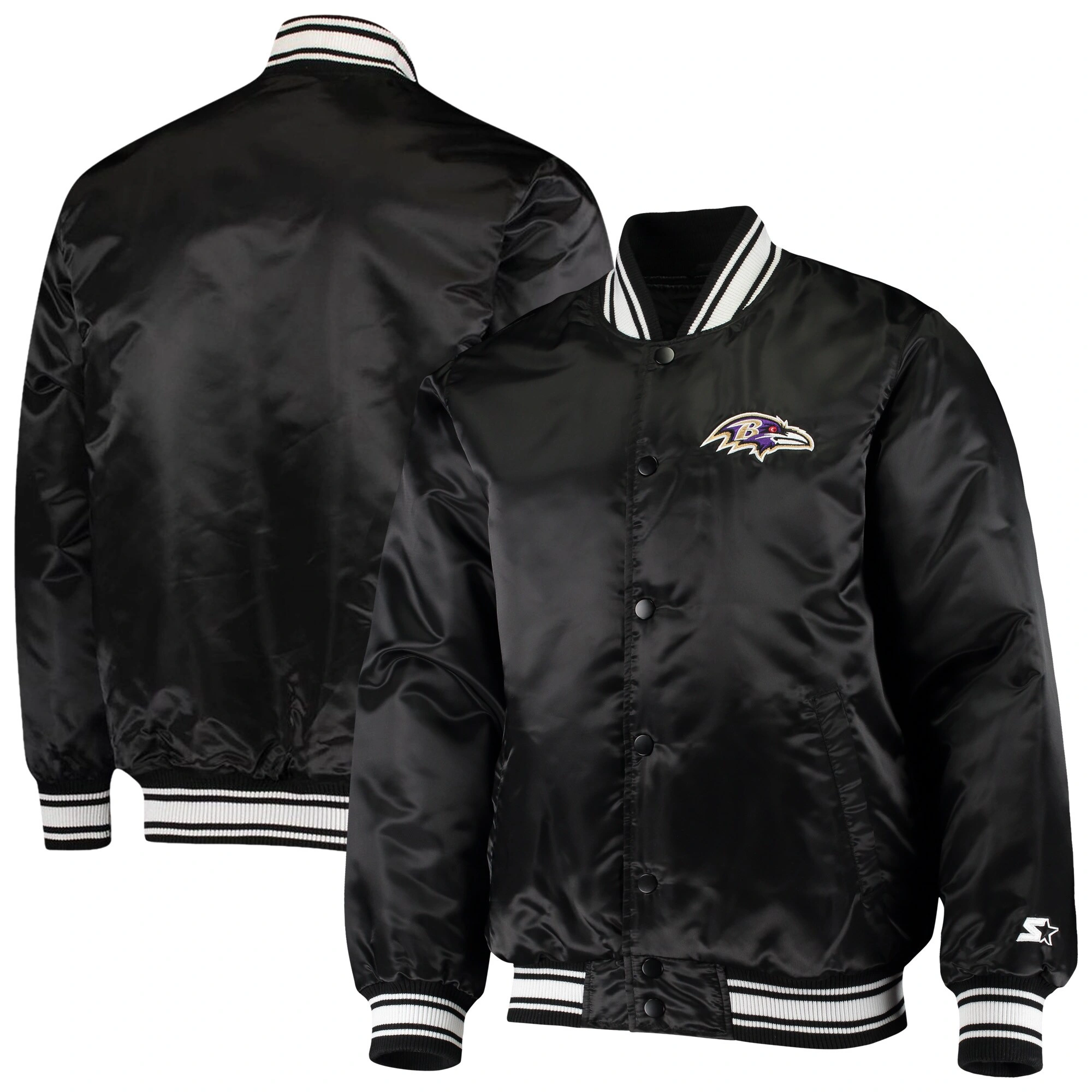 Baltimore ravens starter locker room black satin varsity jacket 4