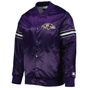 Baltimore ravens starter the pick and roll purple satin varsity jacket 1