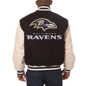 Baltimore ravens two tone real wool leather varsity jacket black cream 1 1