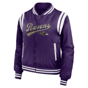 Baltimore ravens womens full zip bomber varsity jacket purple 1 1