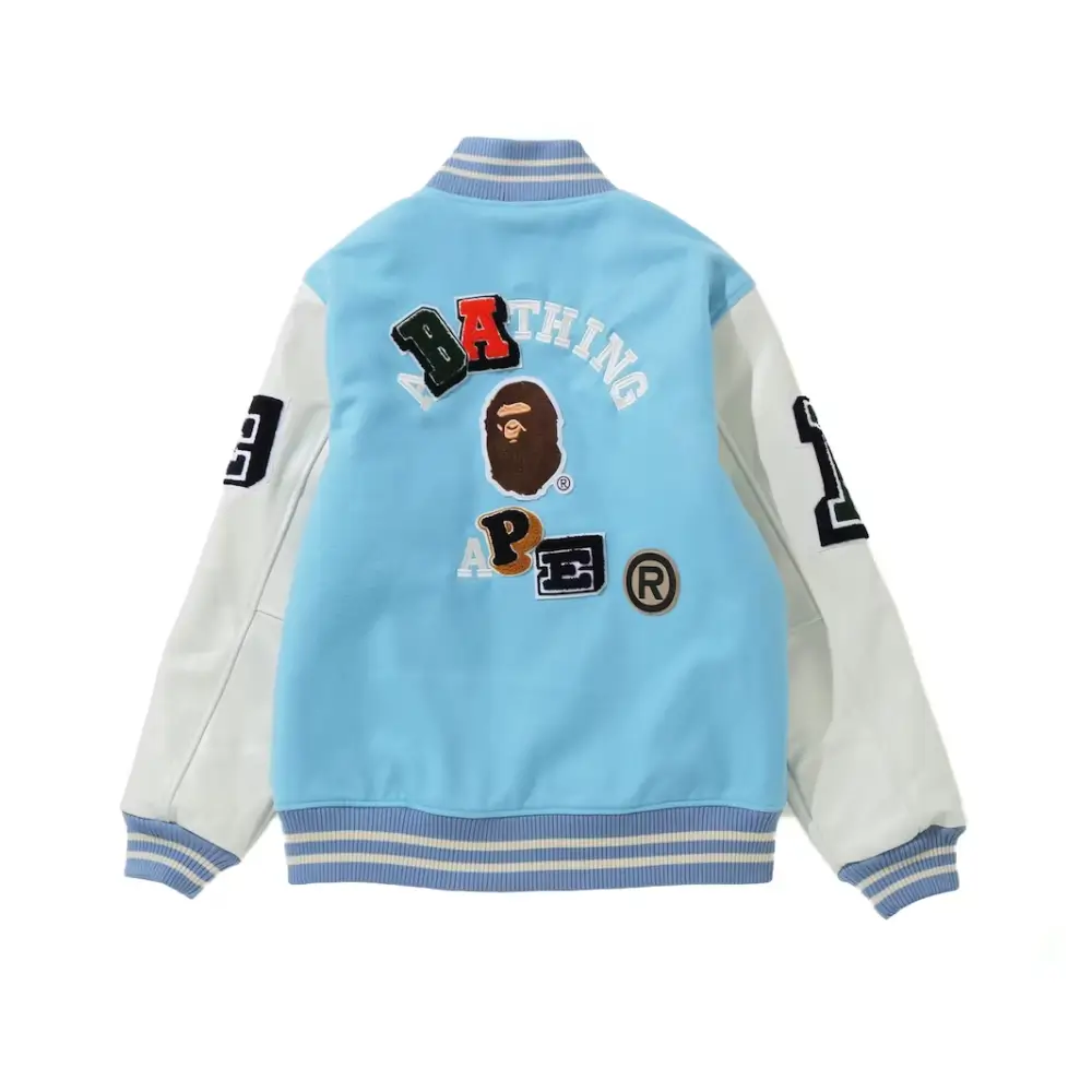 Bape crazy patch varsity jacket sax 1