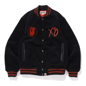 Bape x xo black wool varsity jacket 1