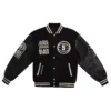 Basketball black five wool leather jacket