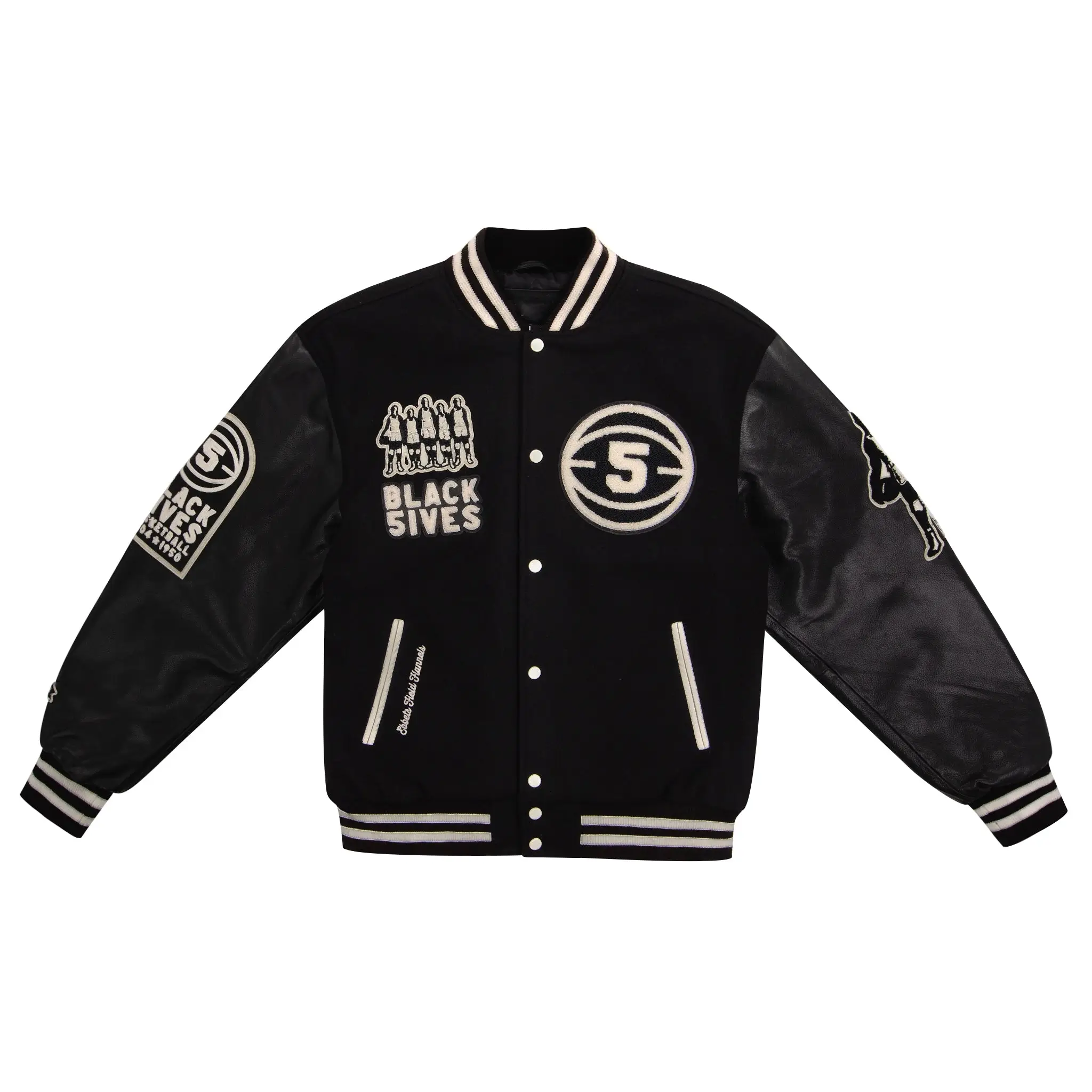 Basketball black five wool leather jacket