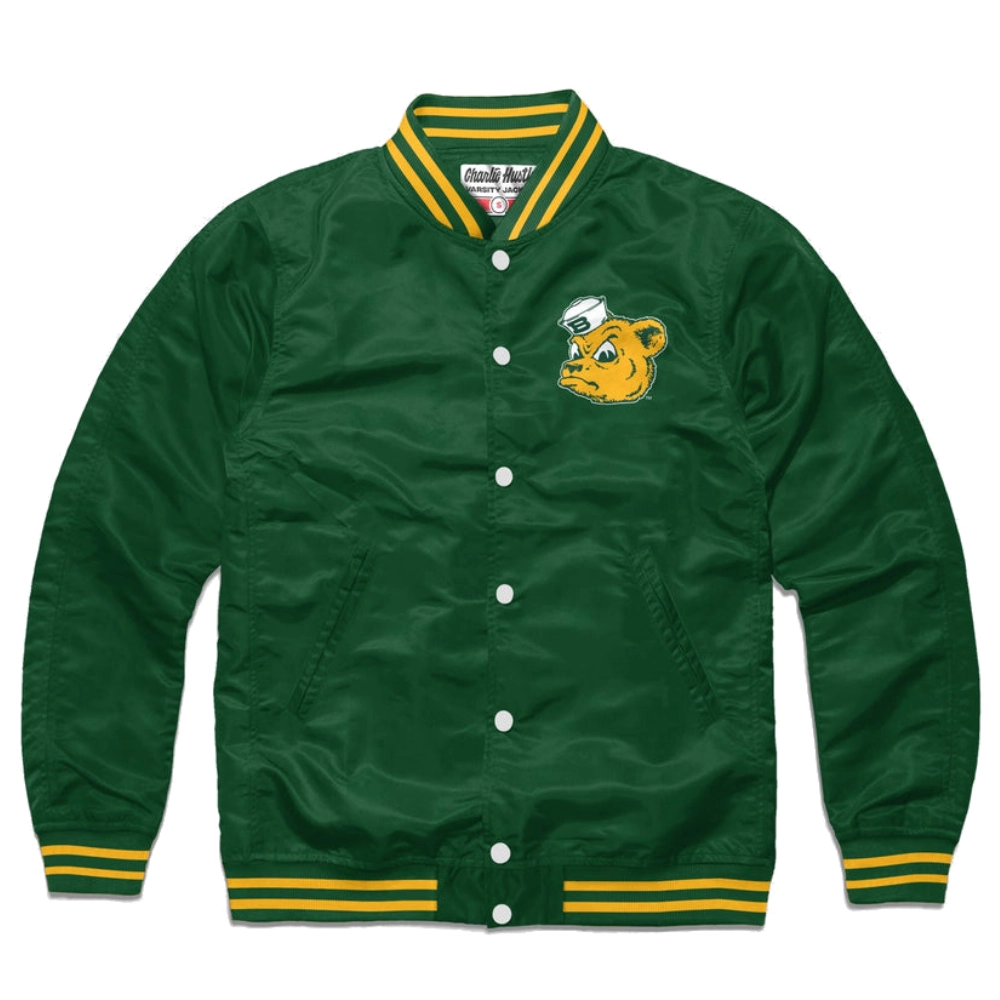 Baylor bears full snap satin varsity jacket green 1