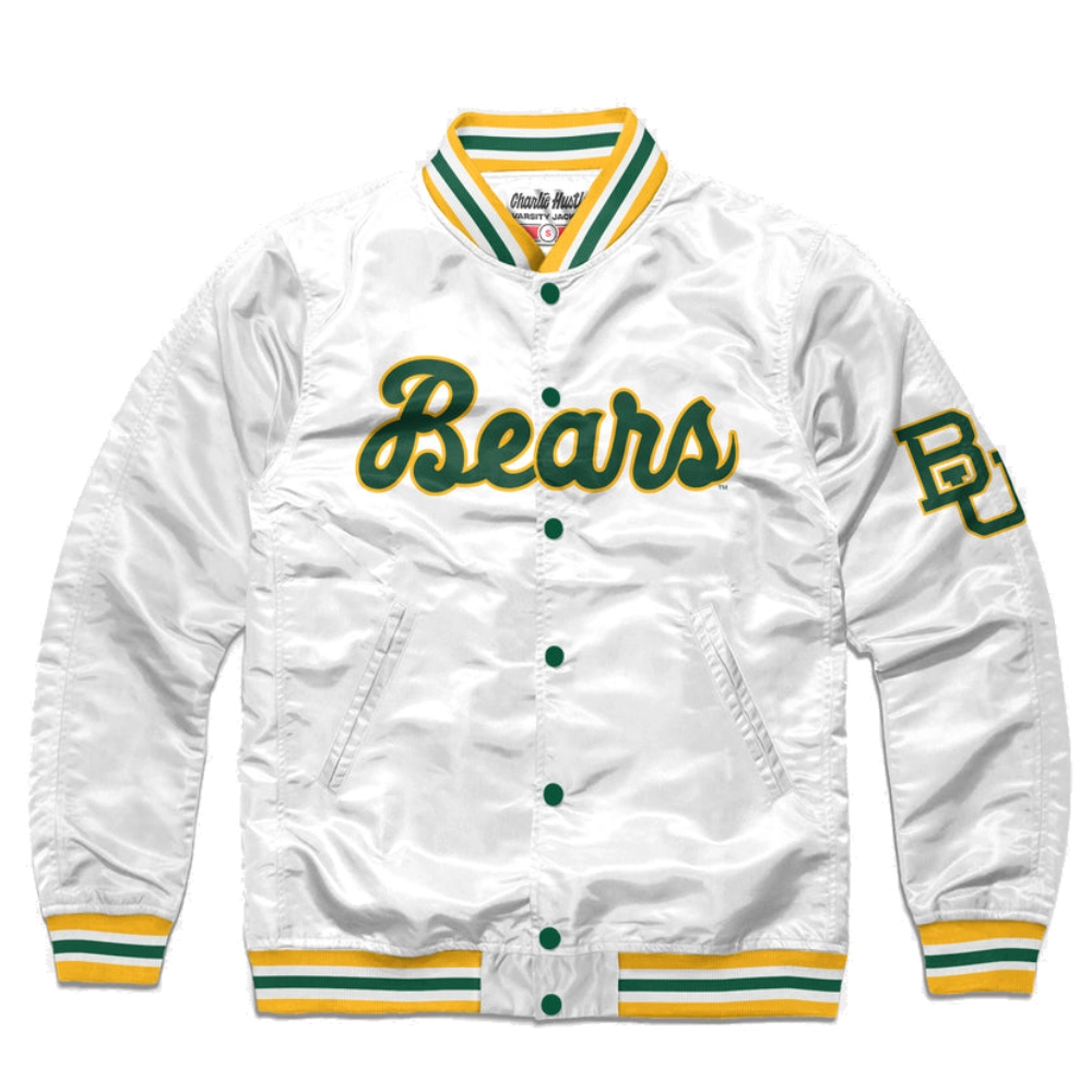 Baylor bears full snap satin varsity jacket white 1