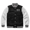 Big 12 conference full snap satin varsity jacket black white 1