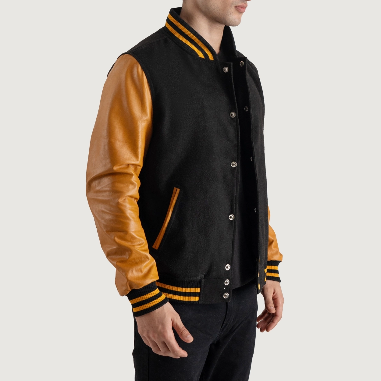 Black and gold varsity letterman jacket 2