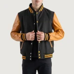 Black and Gold Wool/Leather Letterman Jacket