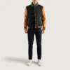 Black and gold varsity letterman jacket 4