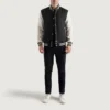 Black and white wool leather letterman varsity jacket 1