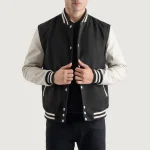 Black and White Wool/Leather Letterman Jacket