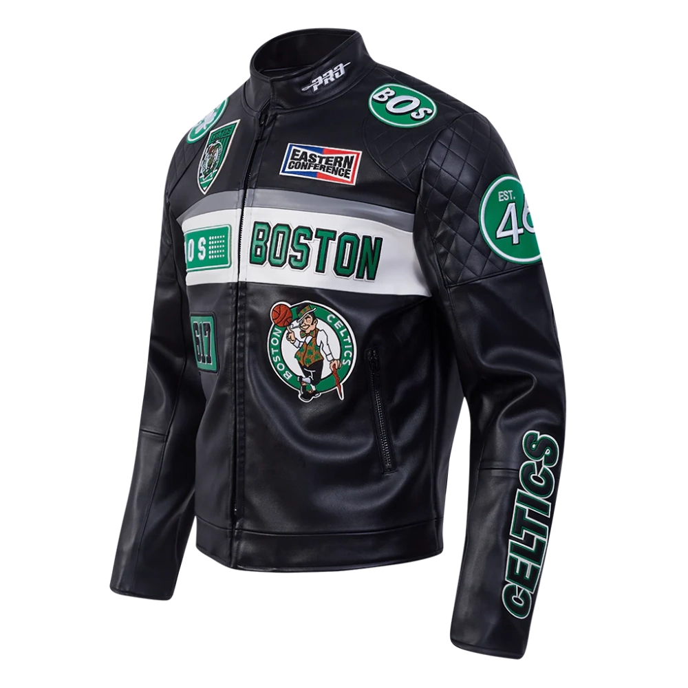 Black boston celtics moto jacket