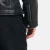 Black cafe racer jacket snap button cuffs