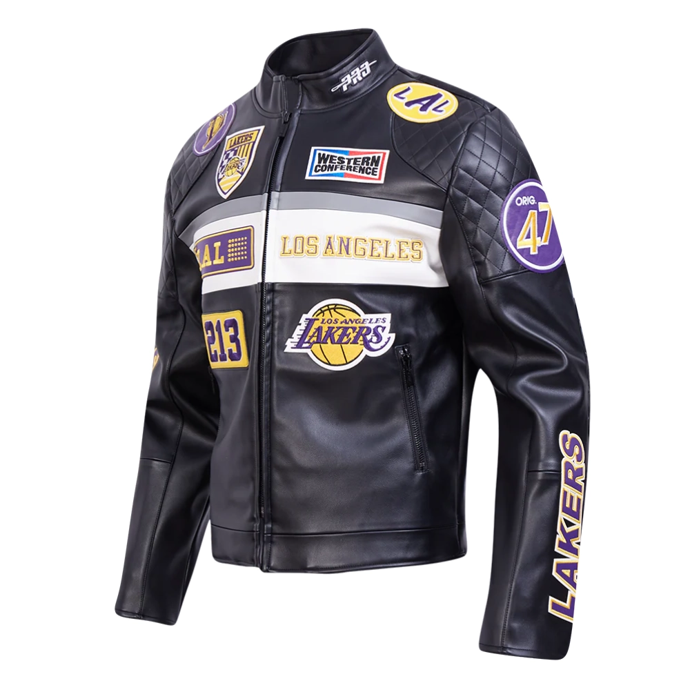 Black los angeles lakers moto jacket