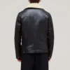 Black mens shearling leather jacket