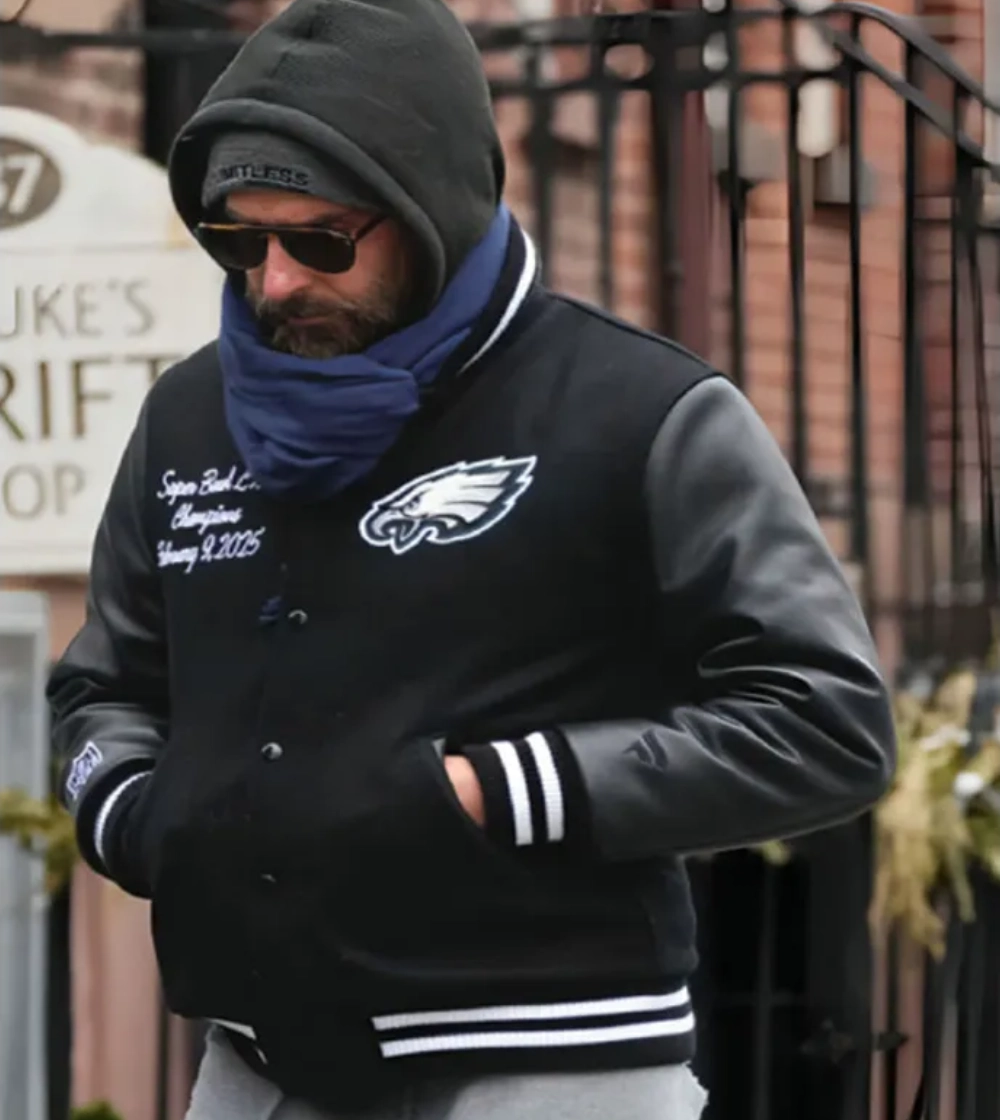 Black nyc bradley cooper philadelphia eagles varsity jacket