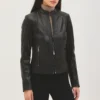 Black womens cafe racer leather moto jacket