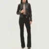 Black womens leather moto jacket full view