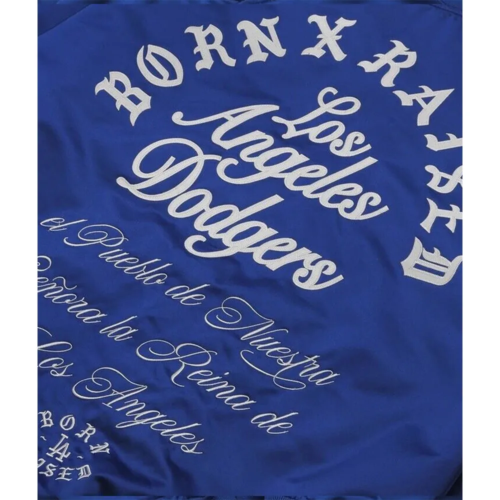 Born raised post season los angeles dodgers blue satin jacket