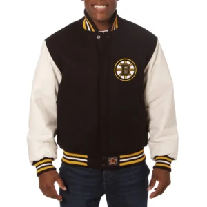 Boston bruins domestic two tone wool and leather jacket black white 1
