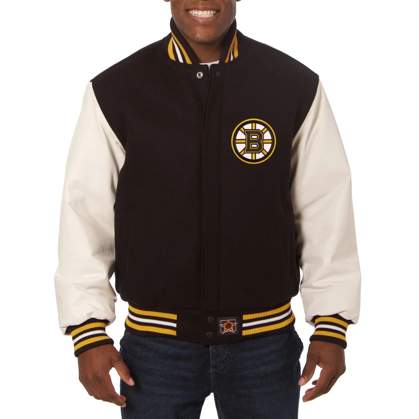 Boston bruins domestic two tone wool and leather jacket black white 1