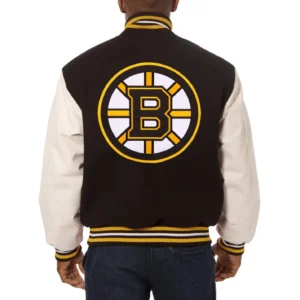 Boston bruins domestic two tone wool and leather jacket black white 2