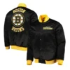 Boston bruins heavyweight full snap black satin varsity jacket