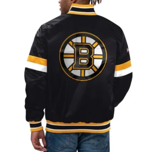 Boston bruins home game satin varsity jacket black