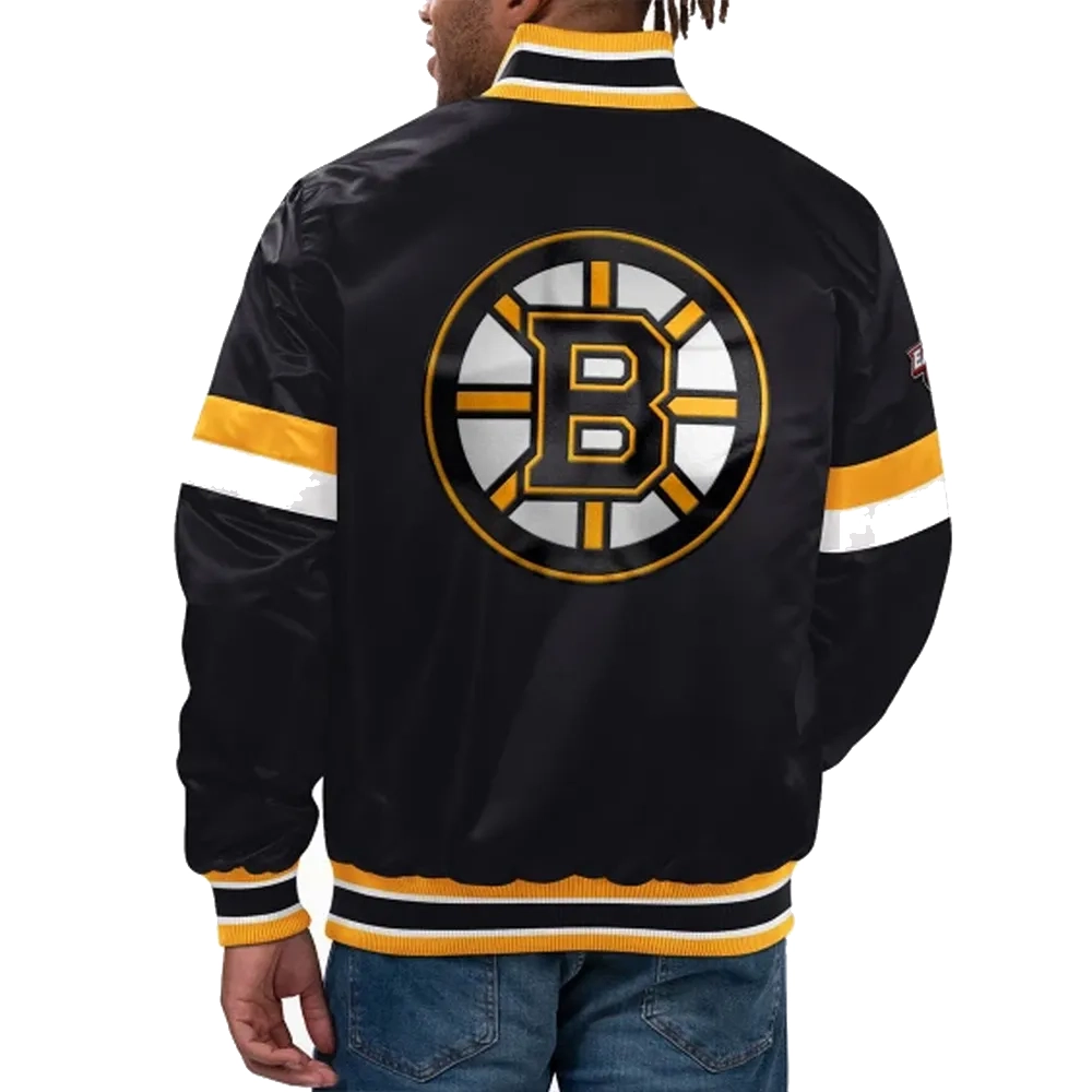 Boston bruins home game satin varsity jacket black