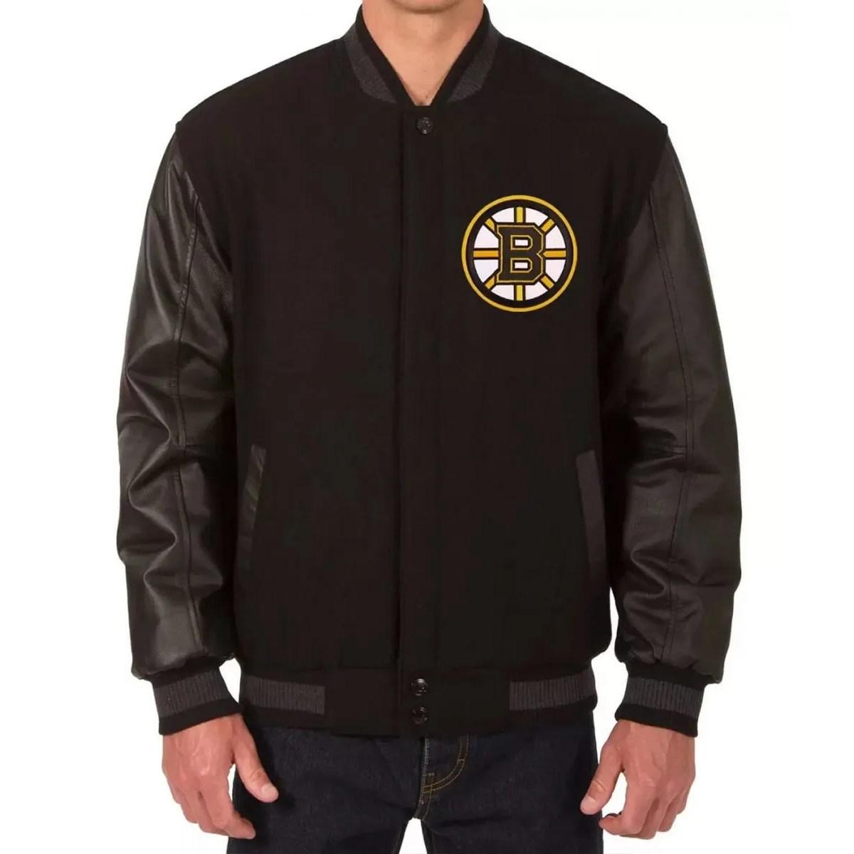 Boston bruins one color black varsity jacket