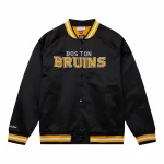 Boston Bruins Raglan Throwback Wordmark Black Satin Jacket
