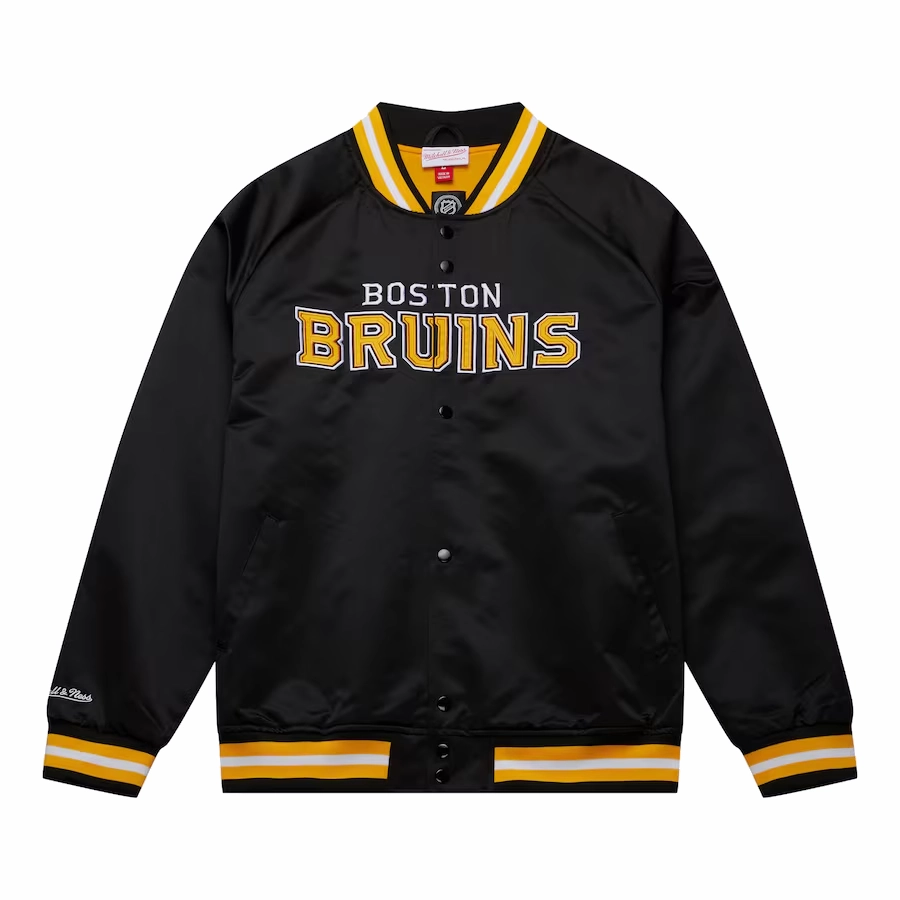 Boston bruins raglan full snap satin varsity jacket 3
